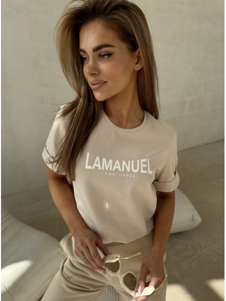 Beżowy t-shirt Lamanuel z...