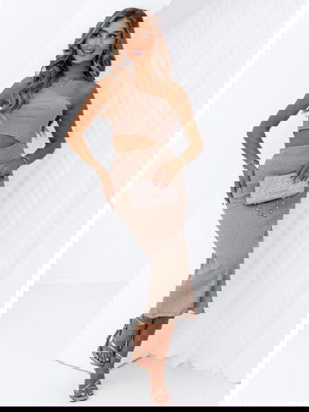 Beżowa prążkowana sukienka... 2