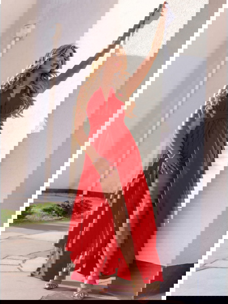 Malinowa długa satynowa... 2