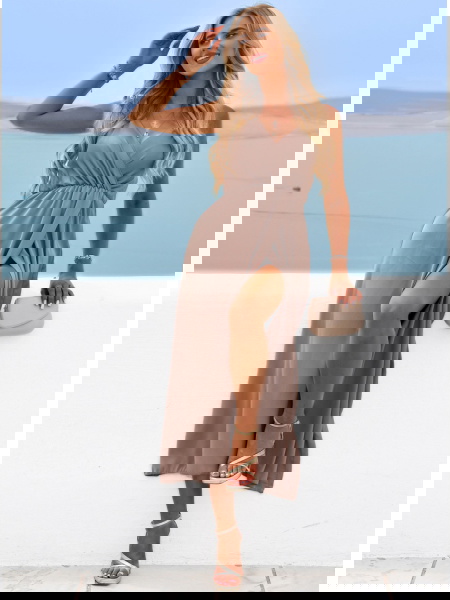 Beżowa sukienka satynowa... 2