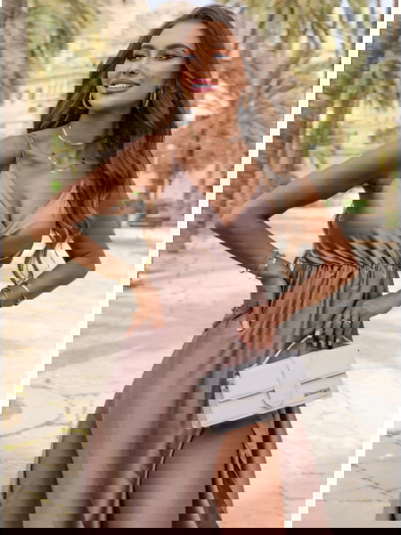 Beżowa sukienka satynowa... 2