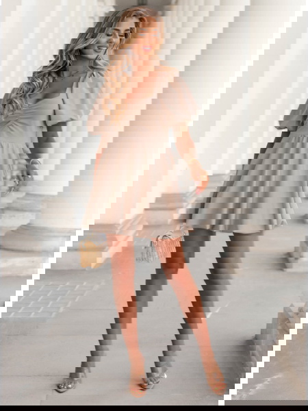 Beżowa sukienka mini z... 2