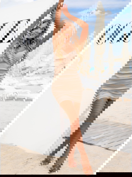 Beżowa prążkowana sukienka... 2