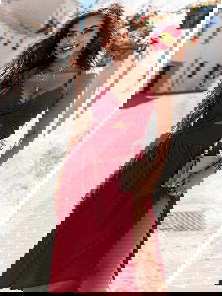 Bordowa sukienka midi z... 2