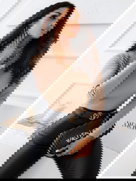 Beżowa prążkowana bluzka z... 2