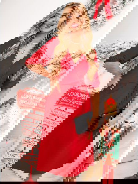 Malinowa welurowa sukienka... 2