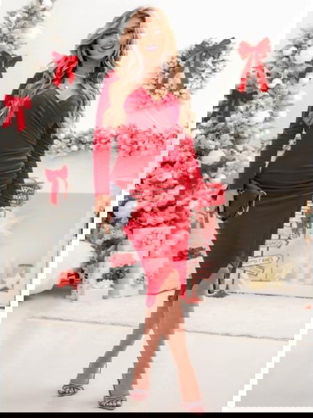 Malinowa welurowa sukienka... 2