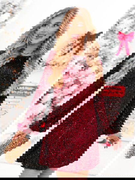 Bordowa cekinowa sukienka z... 2