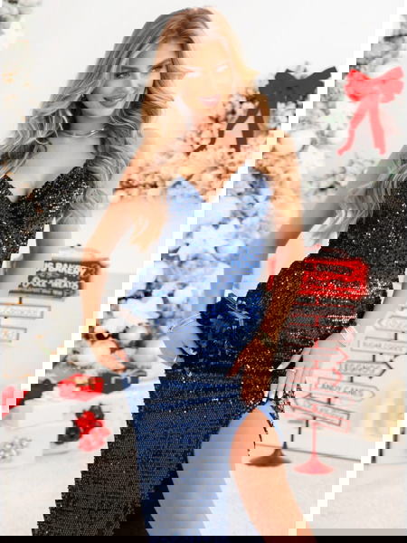 Granatowa długa cekinowa... 2