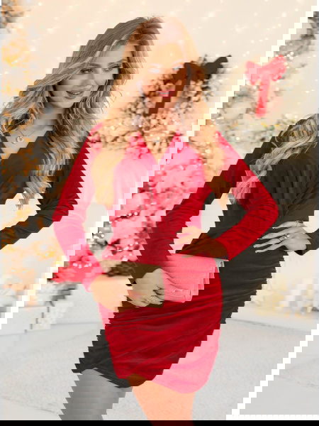 Malinowa welurowa sukienka... 2