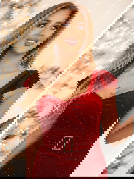 Bordowa sukienka welurowa z... 2