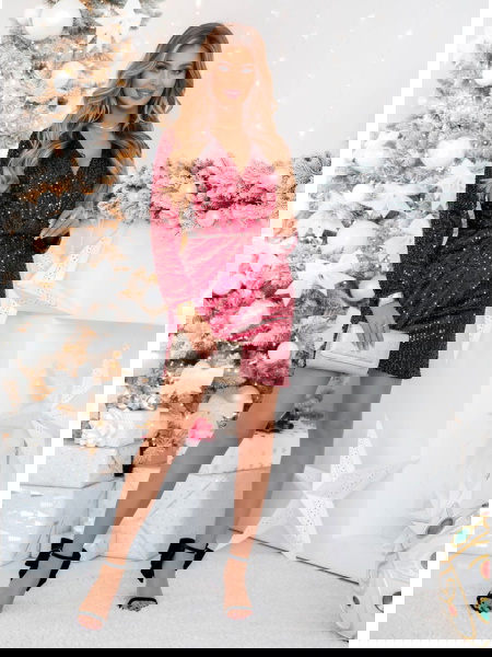 Bordowa cekinowa sukienka z... 2