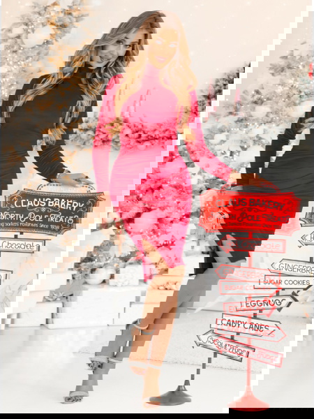 Malinowa welurowa sukienka... 2