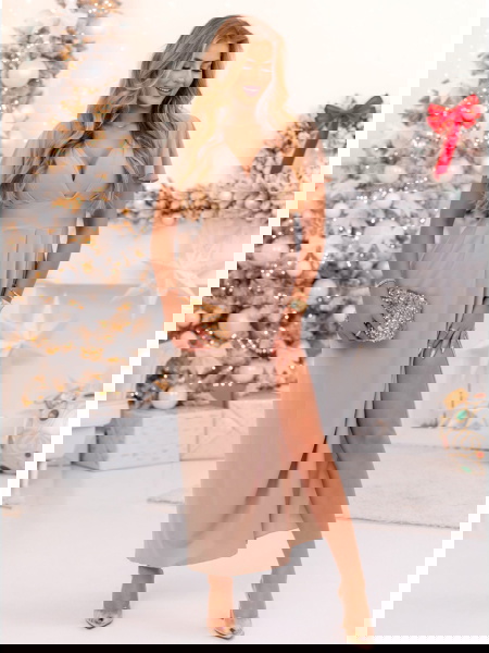 Ciemnobeżowa długa sukienka... 2