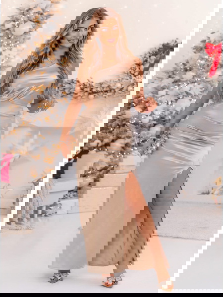 Beżowa długa sukienka z... 2