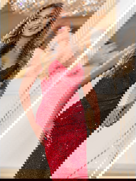 Malinowa cekinowa sukienka... 2