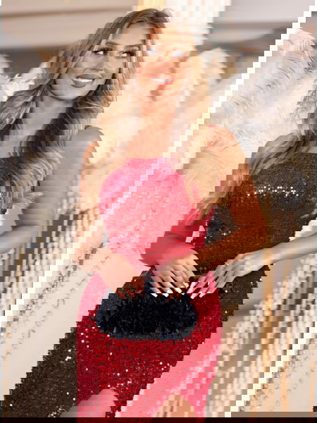 Malinowa cekinowa sukienka... 2