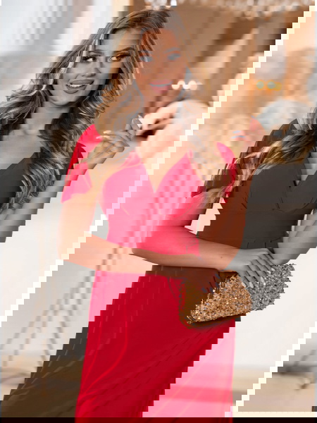 Malinowa długa sukienka z... 2