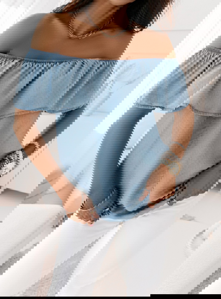 Jeansowa hiszpanka z falbanką przy...