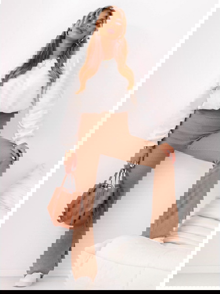 Beżowe prążkowane spodnie z... 2