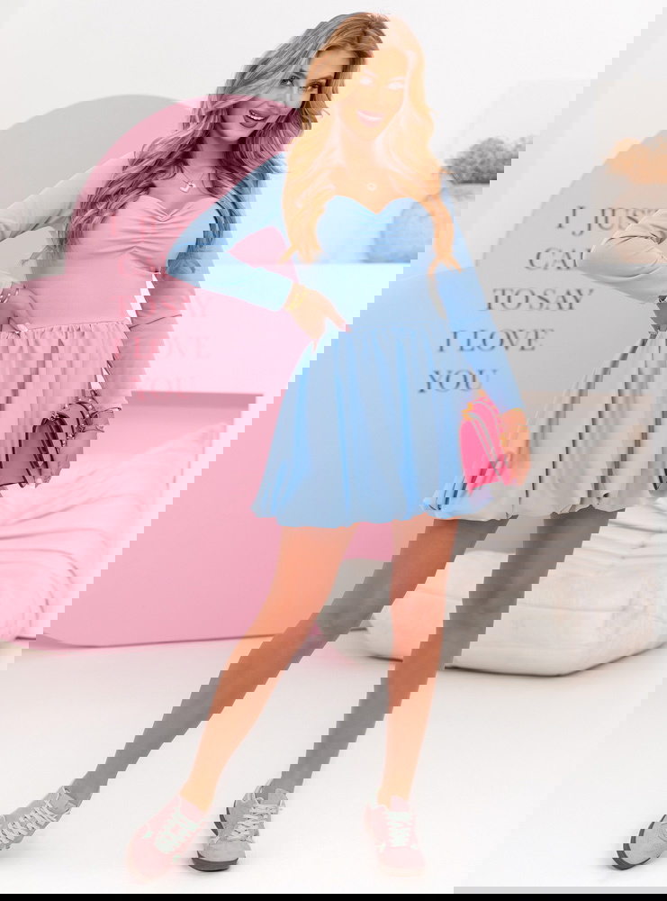 Błękitna sukienka typu bombka z...