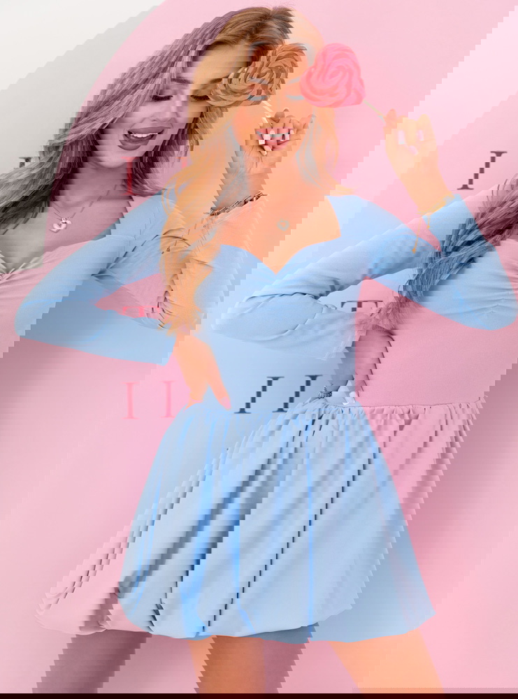 Błękitna sukienka typu bombka z...