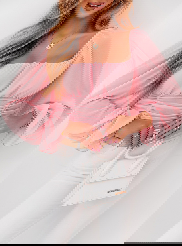 Pudrowa szyfonowa bluzka typu...