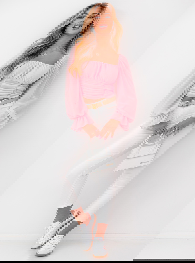 Pudrowa szyfonowa bluzka typu...