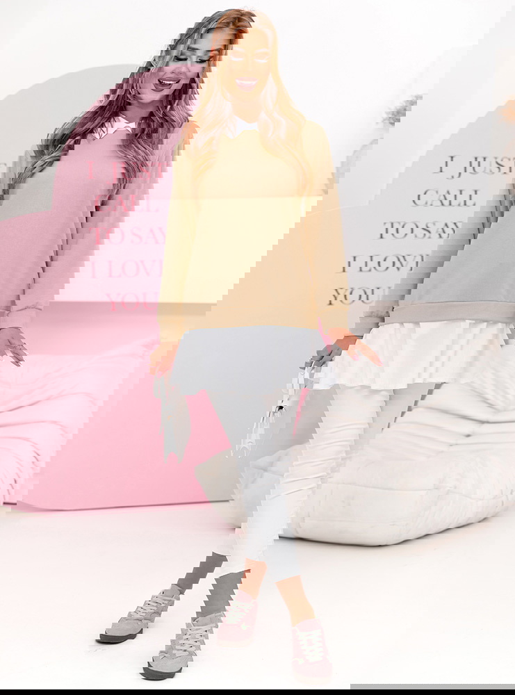 Beżowa bluza z koszulowymi wstawkami...