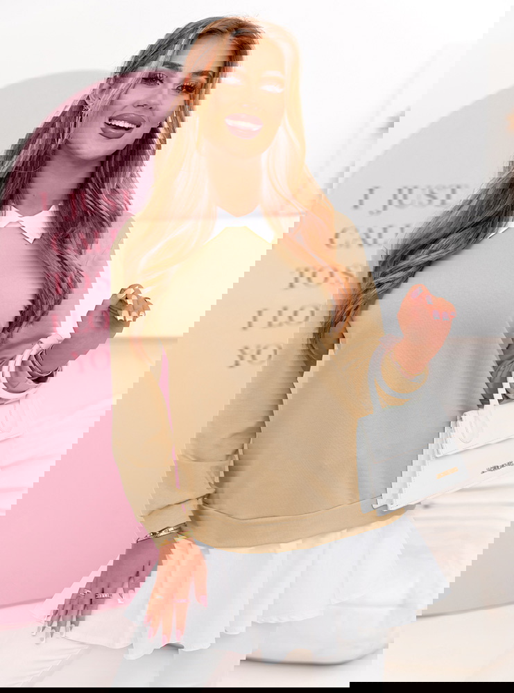 Beżowa bluza z koszulowymi wstawkami...