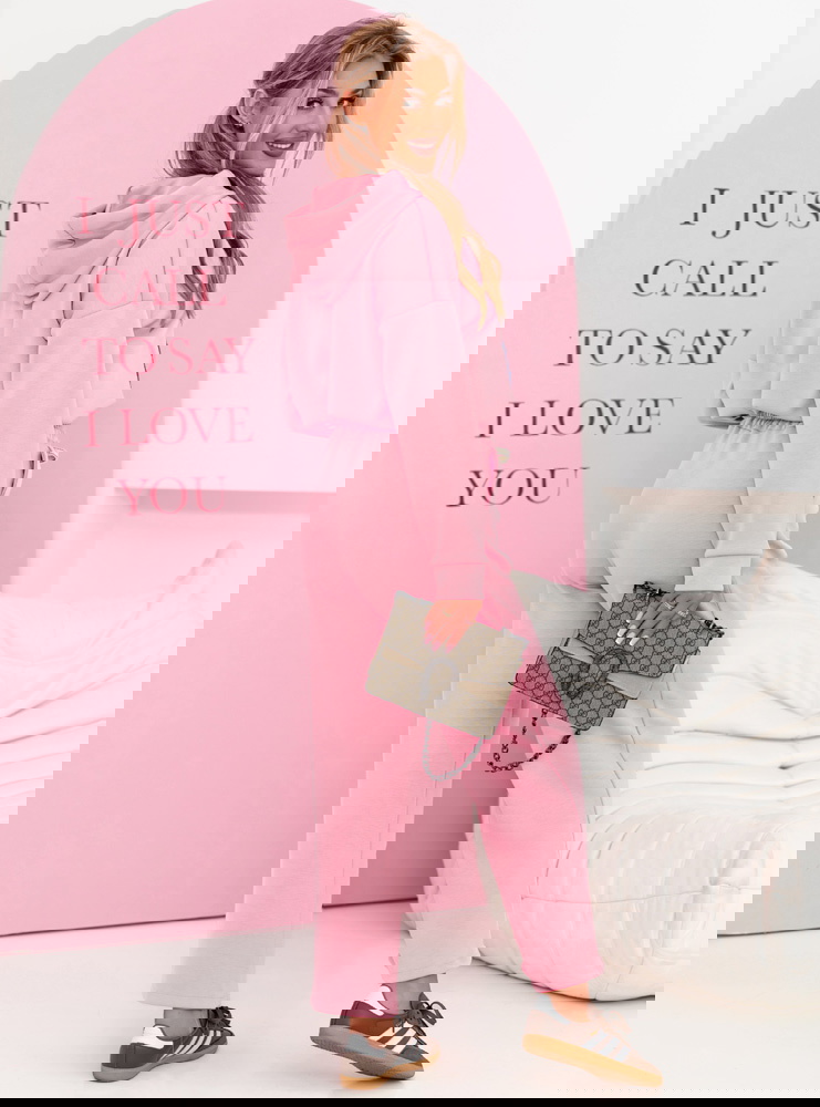 Pudrowy komplet dresowy bluza z...