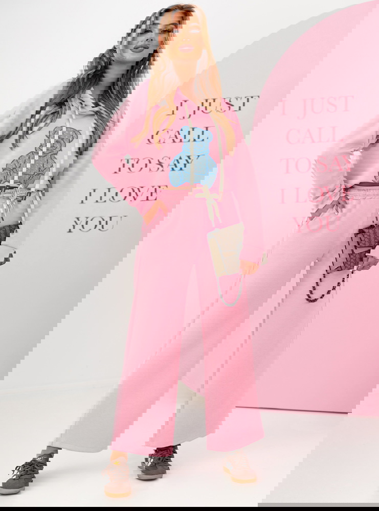 Pudrowy komplet dresowy bluza z...