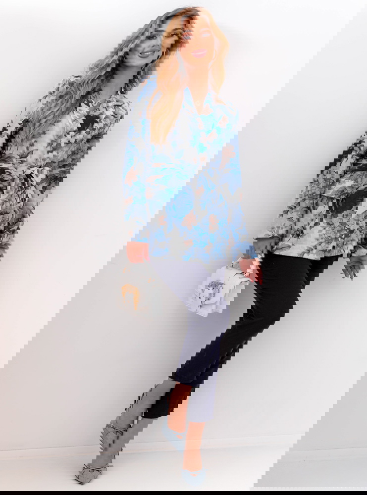 Granatowy komplet marynarka w kwiaty...