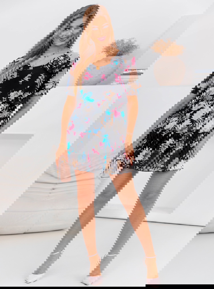 Kwiecista sukienka mini z wiązaniem w...