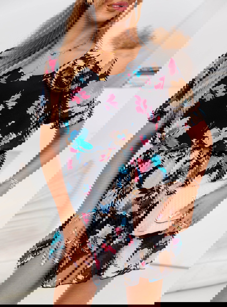 Kwiecista sukienka mini z wiązaniem w...