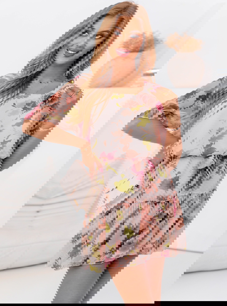 Kwiecista sukienka mini z wiązaniem w...