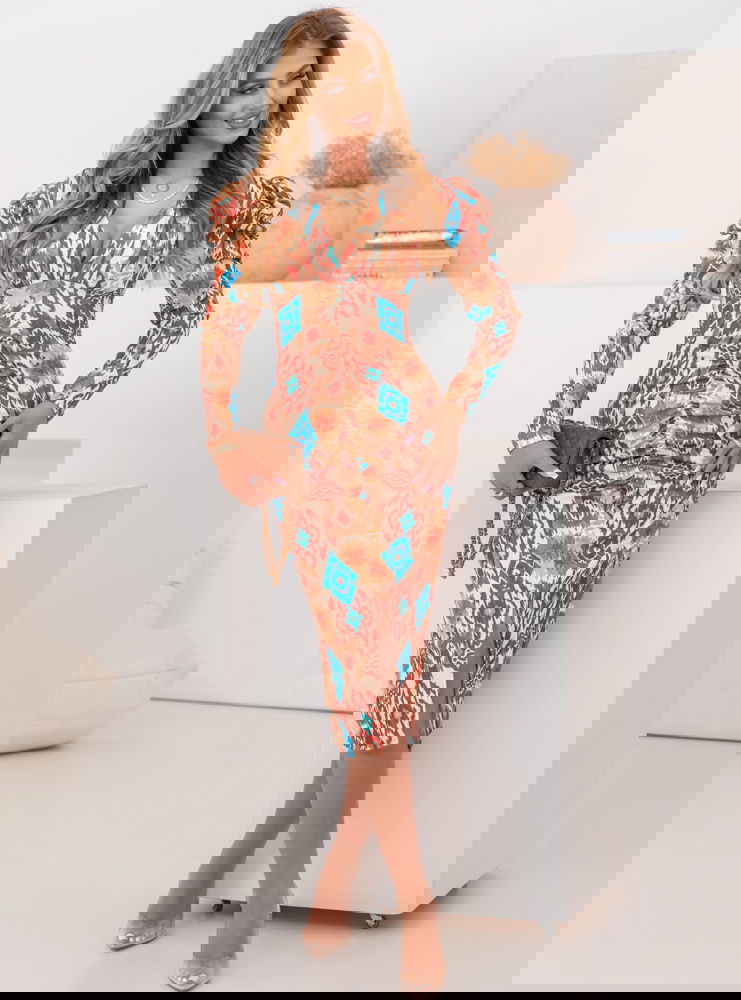 Wzorzysta dopasowana sukienka z...