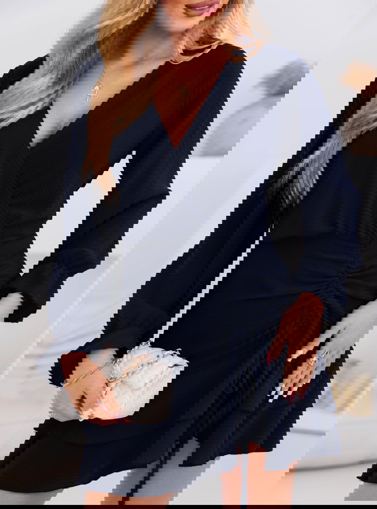 Granatowa sukienka mini ze ściągaczem...