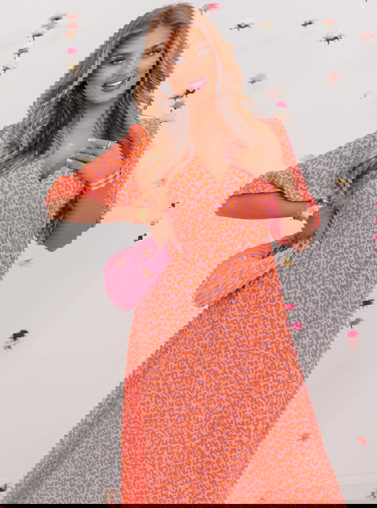 Wzorzysta sukienka midi z dekoltem w...