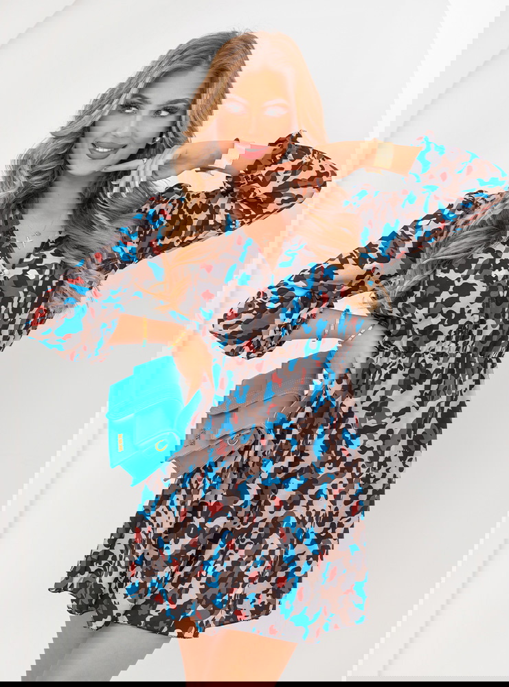 Wzorzysta sukienka rozkloszowana mini...