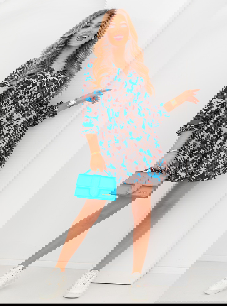 Wzorzysta sukienka rozkloszowana mini...