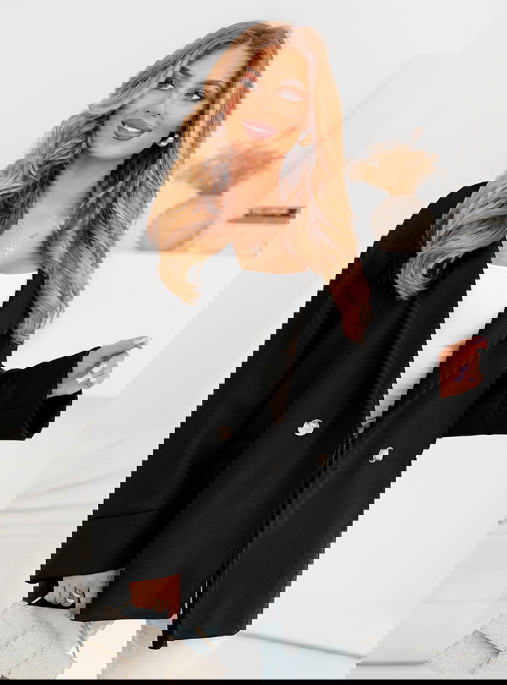 Czarny płaszcz zapinany na guzik Elores