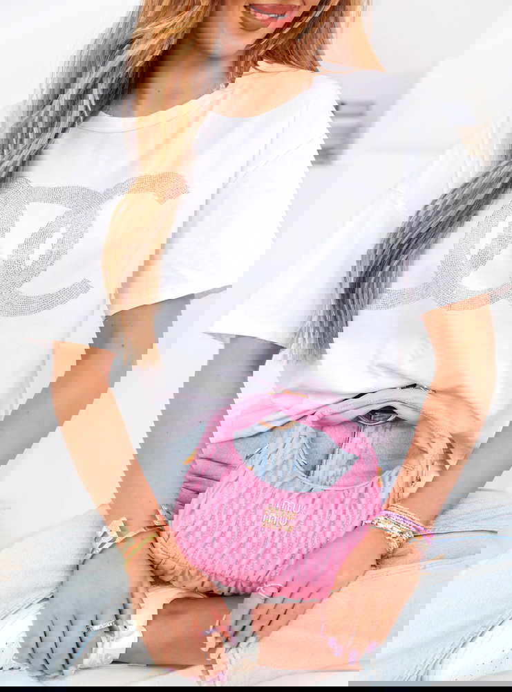 Biała koszulka z cyrkoniami Linalia