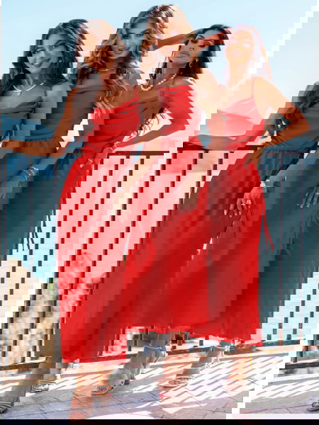 Malinowa satynowa sukienka... 2