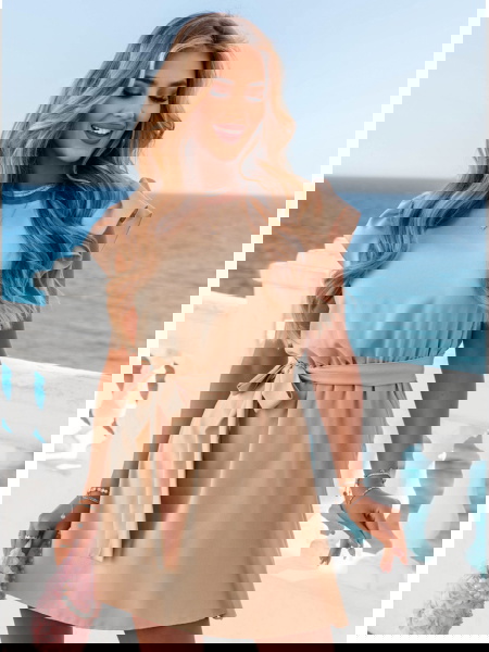 Beżowa sukienka z wiązaniem... 2