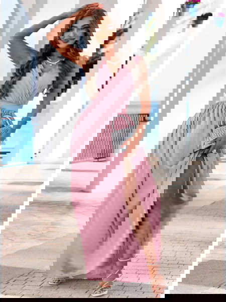 Długa satynowa sukienka z... 2