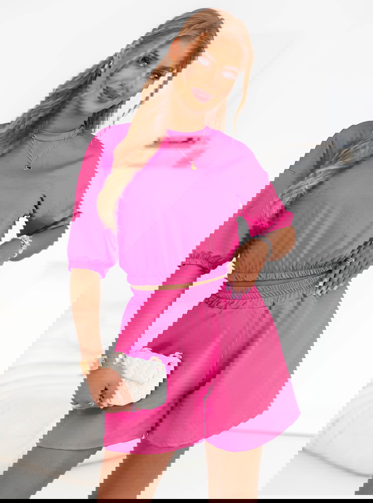 Różowy komplet bluzka i spodenki Edythe