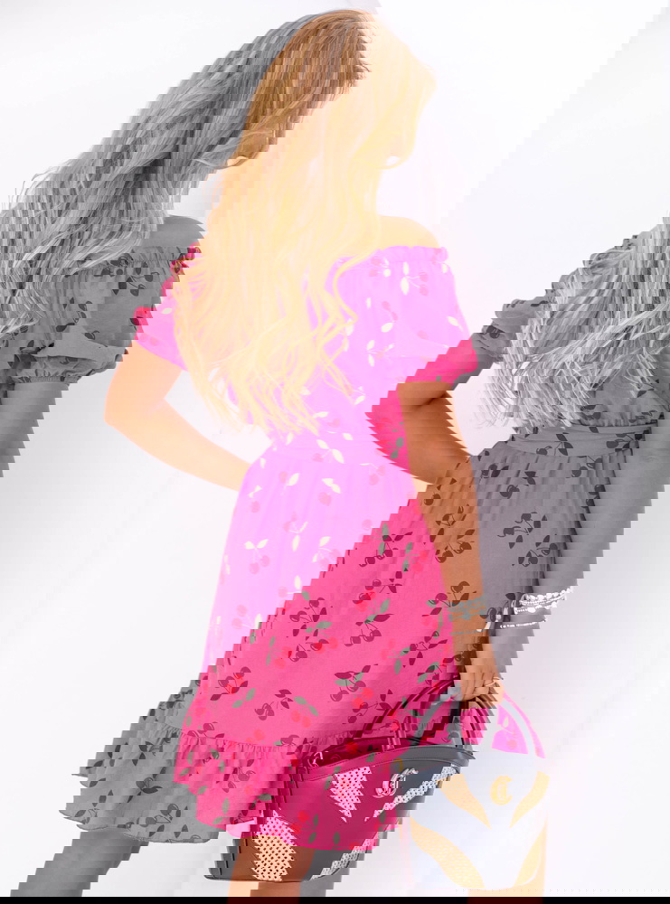 Różowa sukienka mini typu hiszpanka...