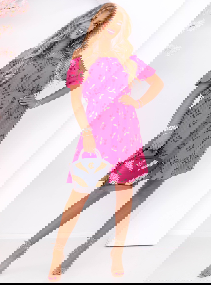 Różowa sukienka mini typu hiszpanka...