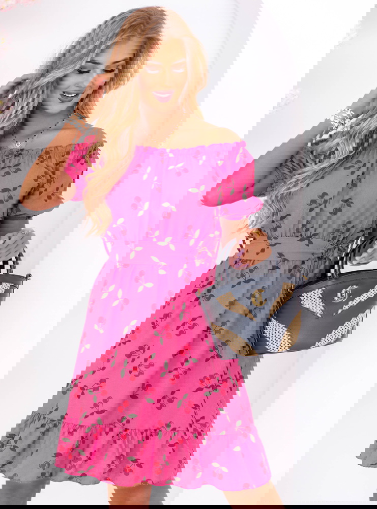 Różowa sukienka mini typu hiszpanka...